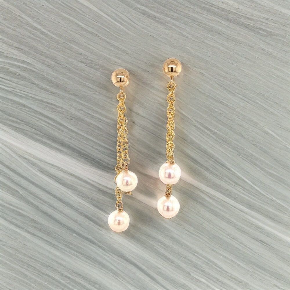 Akoya Pearl Earrings 14 KT Gold 6.37 mm Certified $890 013384